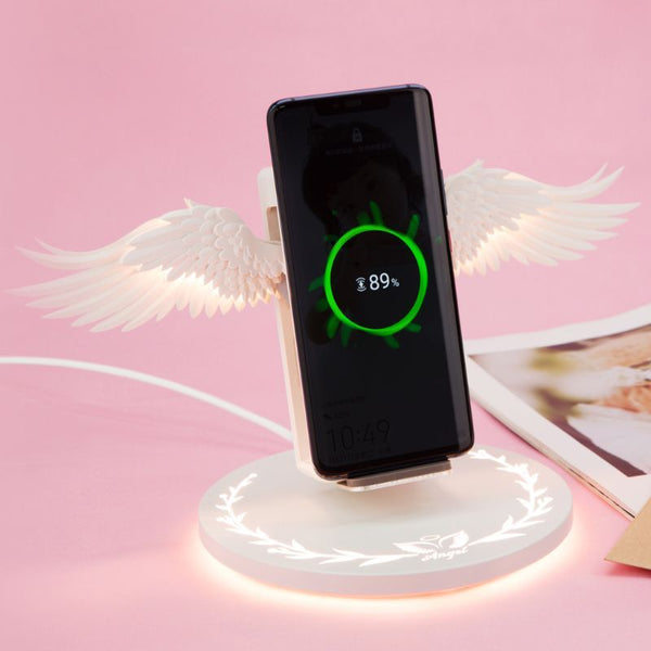 Colorful LED Angel Wings Qi Wireless Charger Charge Dock For Mobile Phone Fast Charger