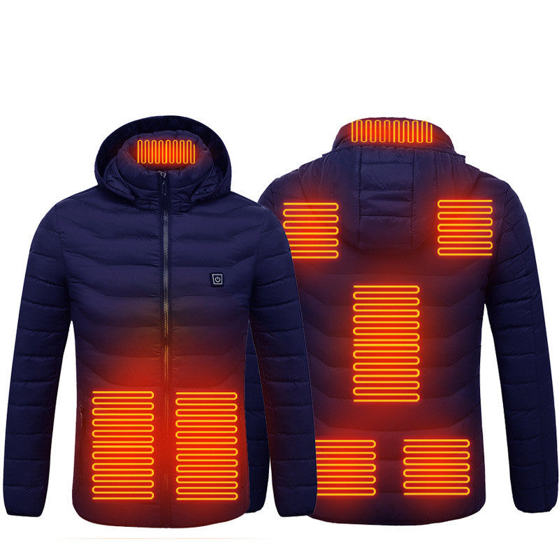 Men Heated Puffer Jacket Electric Heating Coat Insulated Hood