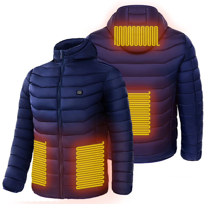 Men Heated Puffer Jacket Electric Heating Coat Insulated Hood