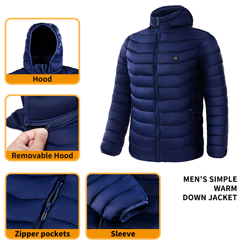 Men Heated Puffer Jacket Electric Heating Coat Insulated Hood