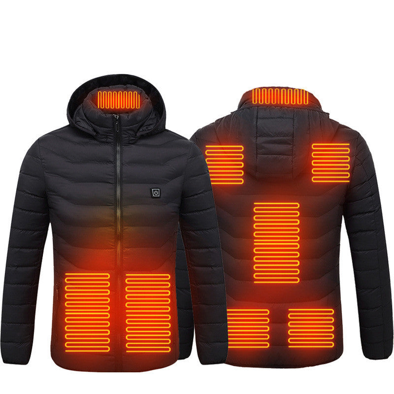 Men Heated Puffer Jacket Electric Heating Coat Insulated Hood