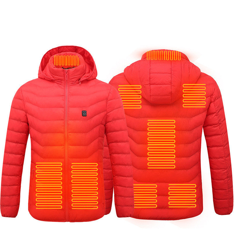 Men Heated Puffer Jacket Electric Heating Coat Insulated Hood