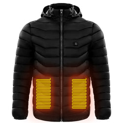 Men Heated Puffer Jacket Electric Heating Coat Insulated Hood