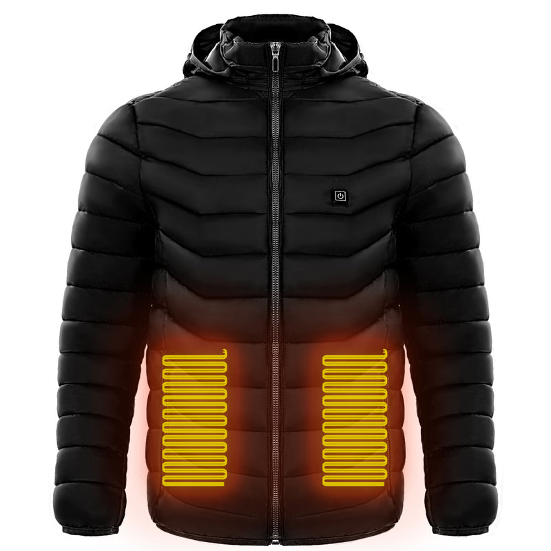 Men Heated Puffer Jacket Electric Heating Coat Insulated Hood