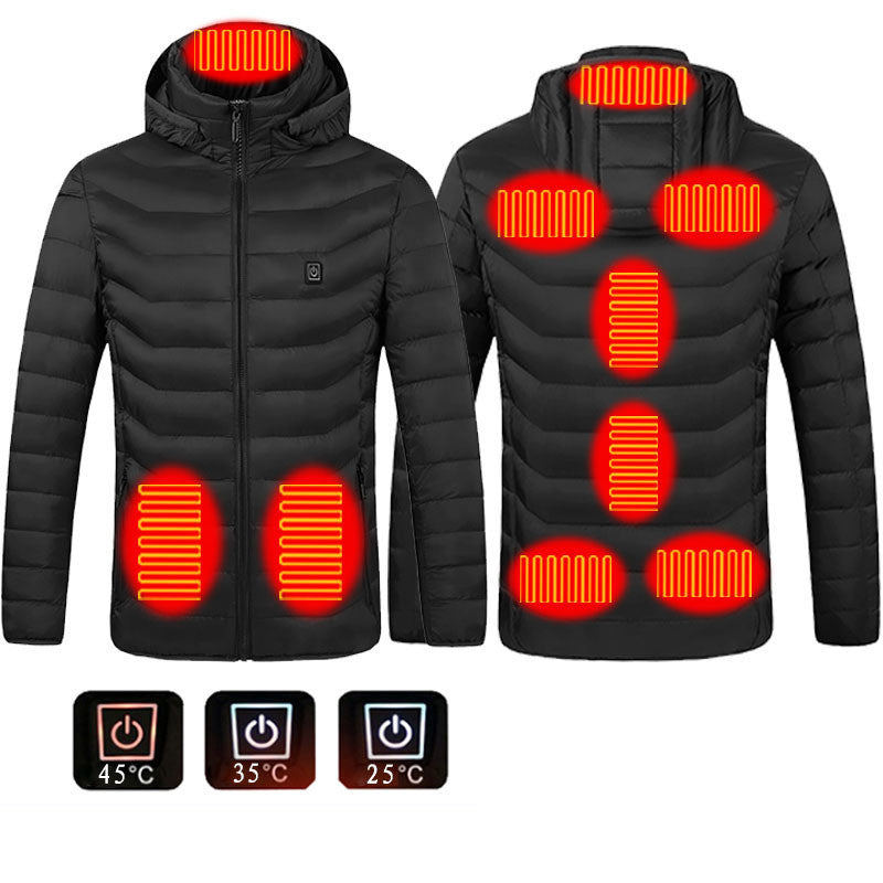 Men Heated Puffer Jacket Electric Heating Coat Insulated Hood