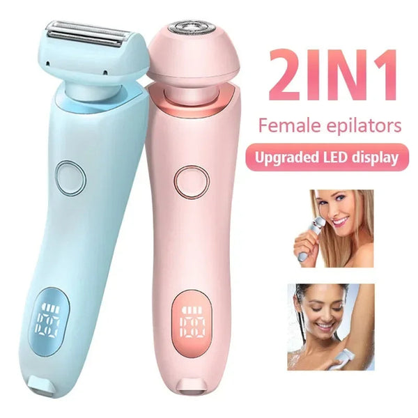 2 In 1 Hair Removal Epilator USB Rechargeable Trimmer Women Body Razor