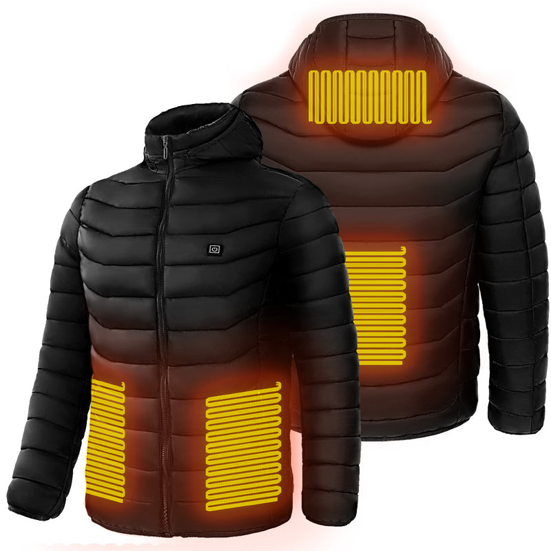 Men Heated Puffer Jacket Electric Heating Coat Insulated Hood