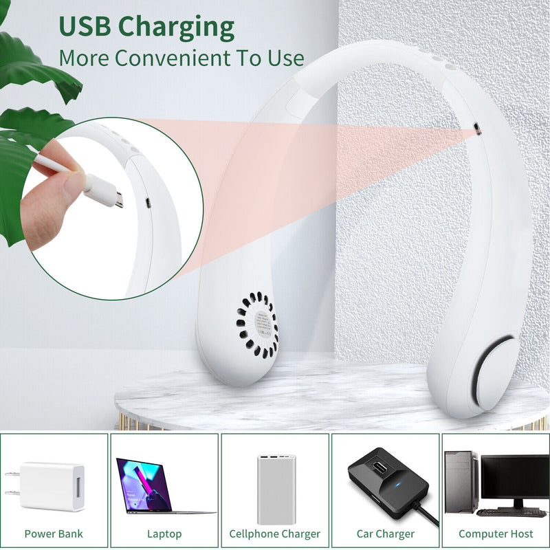 Hanging Neck Fan Portable Cooling Fan USB Leafless 360 Degree 4000Mah Rechargeable