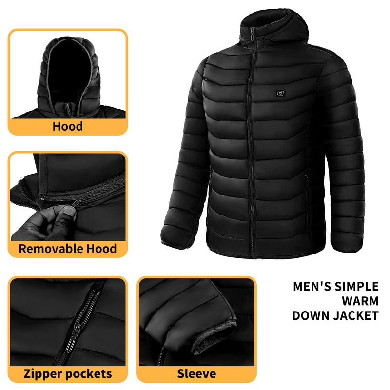 Men Heated Puffer Jacket Electric Heating Coat Insulated Hood